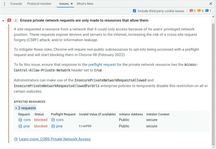 takian.ir chrome limits websites access to private networks 2